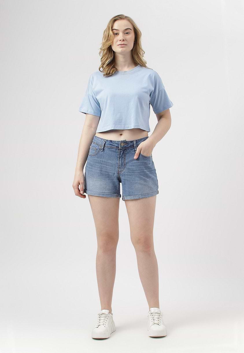 UnExcess Pledge | Mid Indigo Mid Rise Straight Shorts