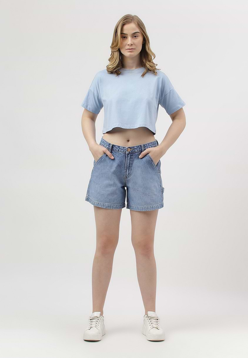 UnExcess Pledge | Light Indigo High Rise Mom Fit Shorts