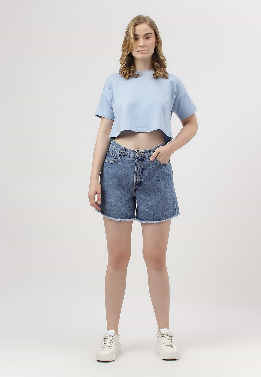 UnExcess Pledge | Mid Indigo High Rise Mom Fit Shorts