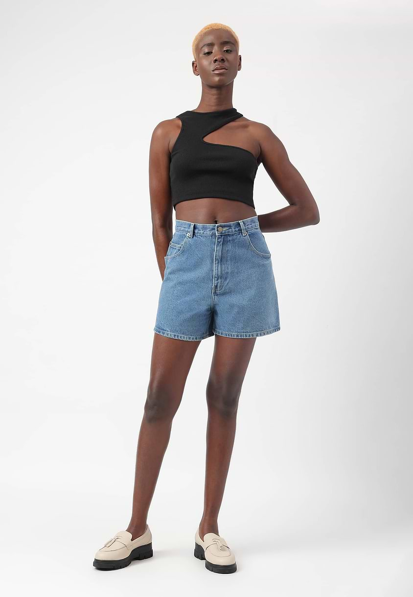 UnExcess Pledge | Mid Indigo High Rise Mom Fit Shorts