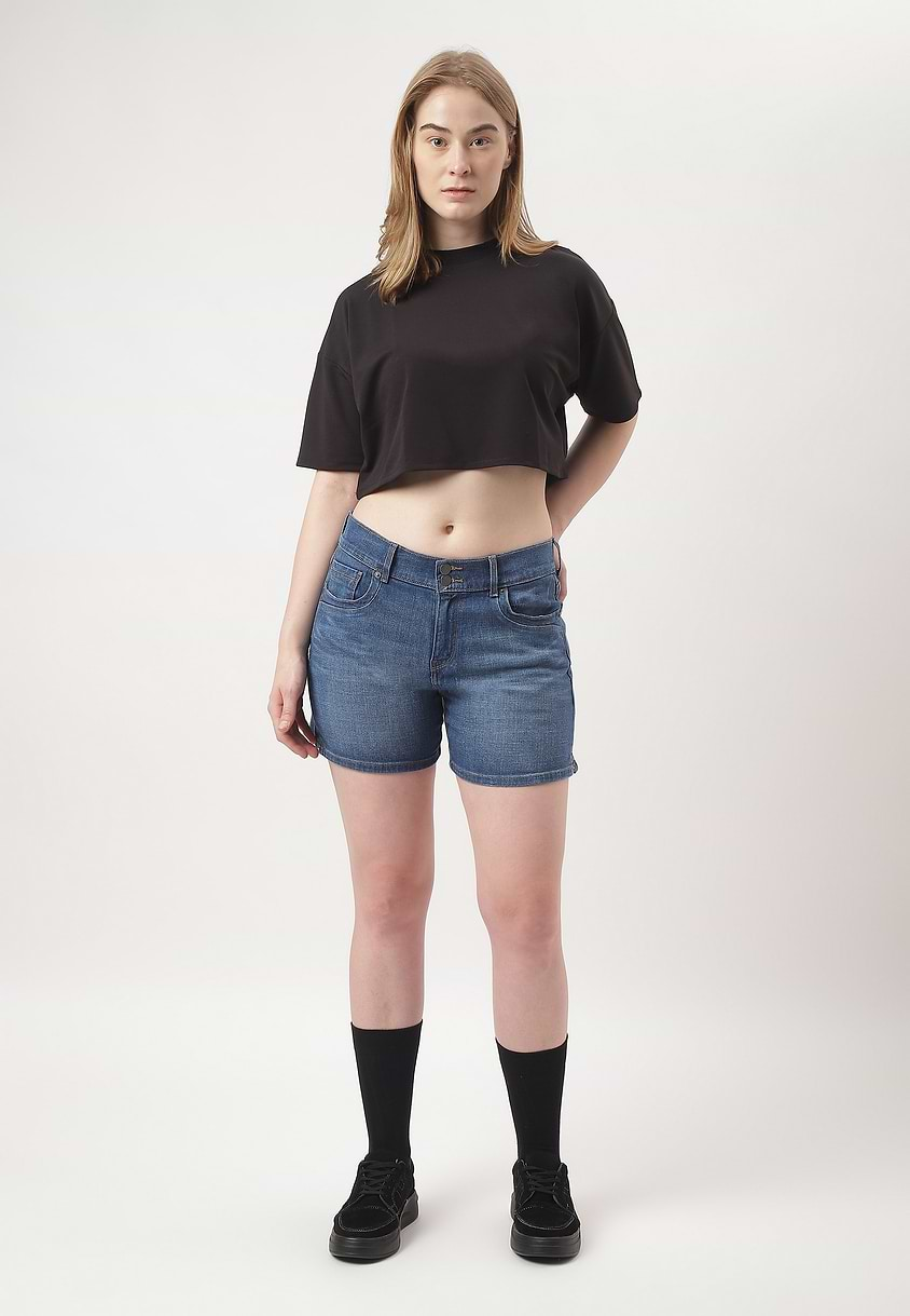 UnExcess Pledge | Mid Indigo High Rise Straight Shorts