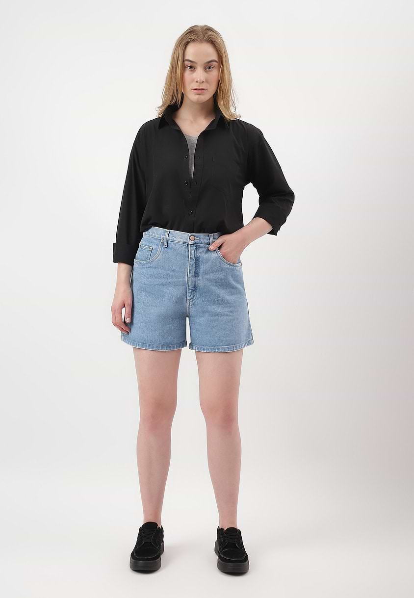 UnExcess Pledge | Light Indigo High Rise Straight Shorts