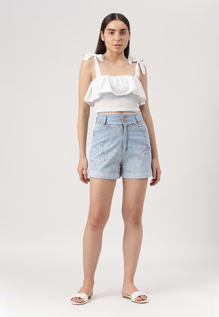 UnExcess Pledge | Light Indigo High Rise Straight Shorts