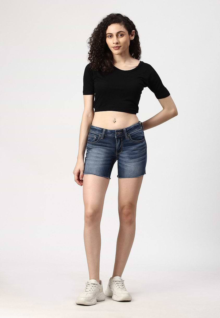 UnWaste Pledge | Dark Indigo Low Rise Straight Shorts