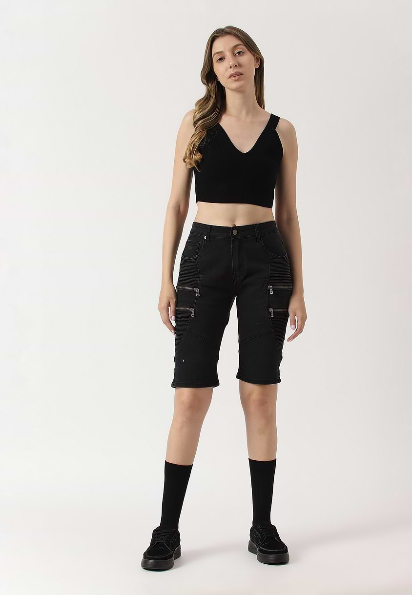 UnExcess Pledge | Black Mid Rise Straight Shorts