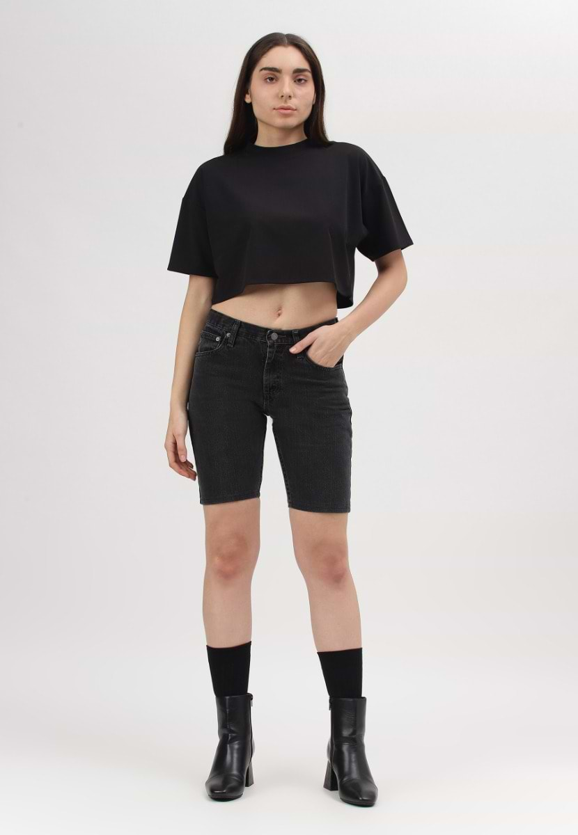 UnExcess Pledge | Black Mid Rise Straight Shorts