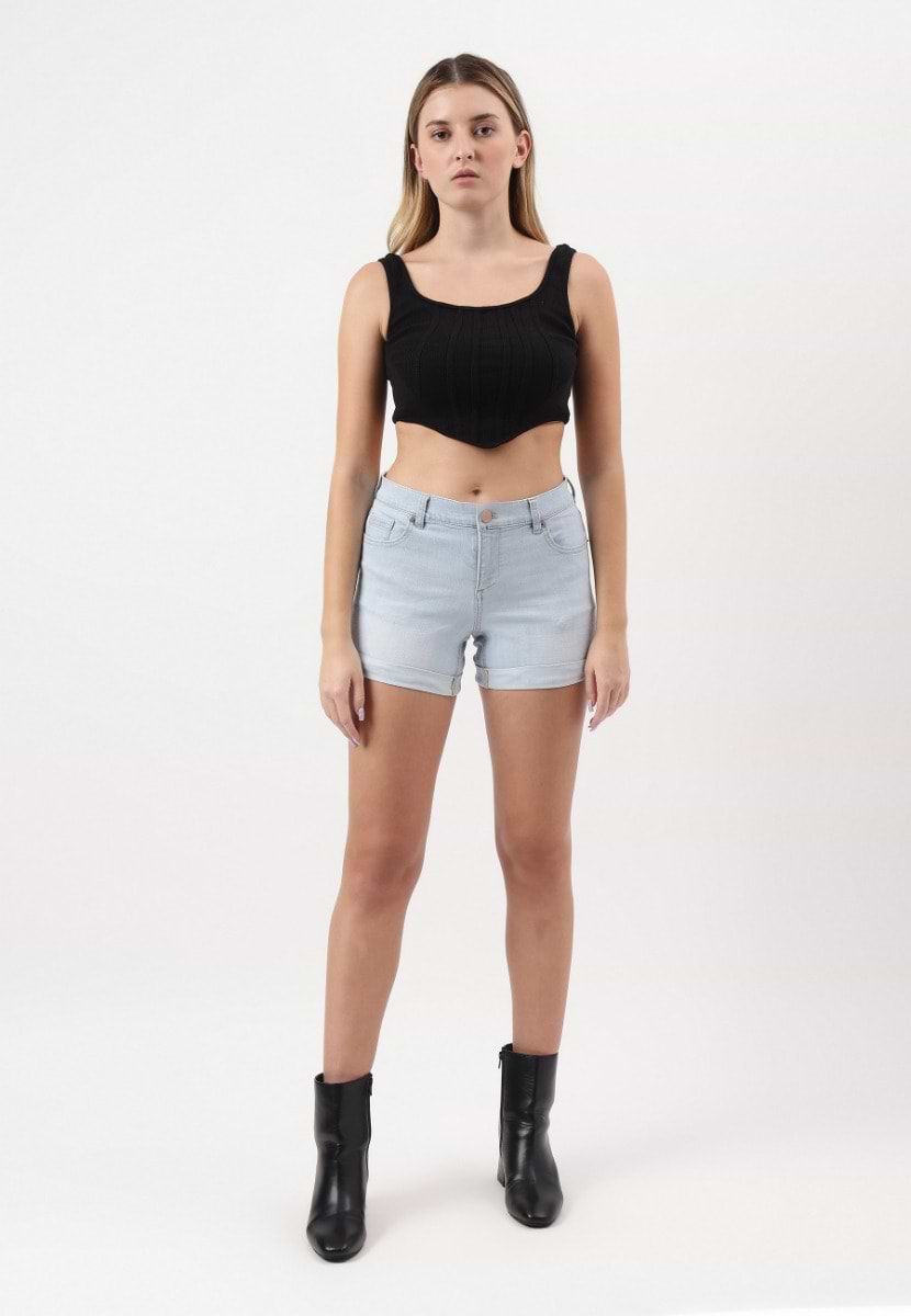 UnExcess Pledge | Light Indigo Mid Rise Straight Shorts