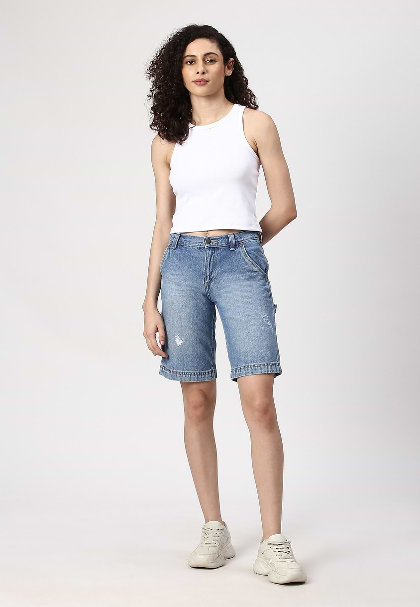 UnExcess Pledge | Mid Indigo Mid Rise Straight Shorts