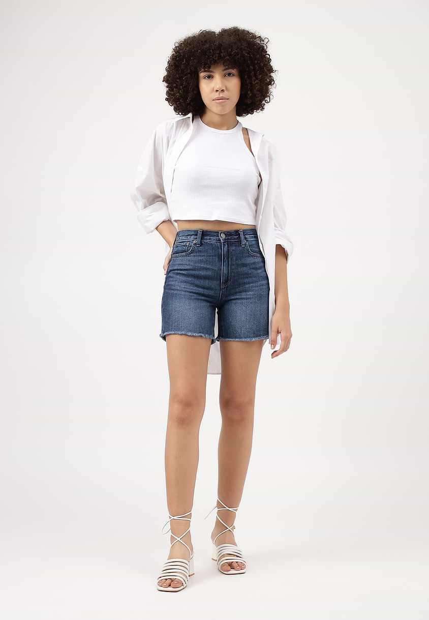 UnWaste Pledge | Dark Indigo High Rise Straight Shorts