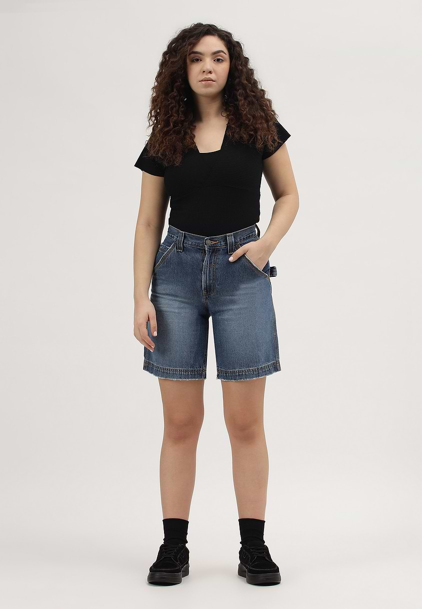 UnWaste Pledge | Dark Indigo High Rise Straight Shorts