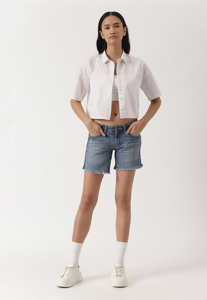 UnExcess Pledge | Mid Indigo Low Rise Straight Shorts