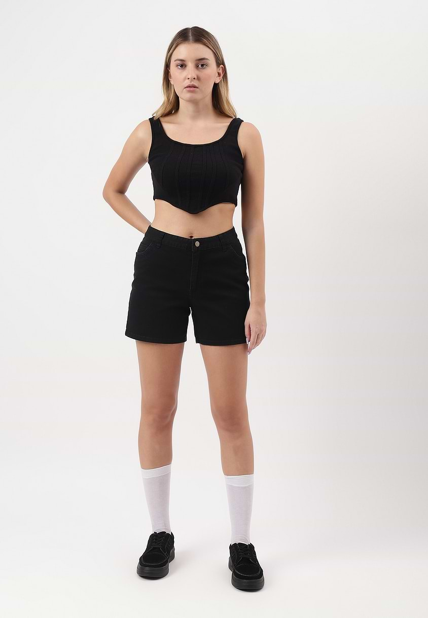 UnExcess Pledge | Black High Rise Straight Shorts