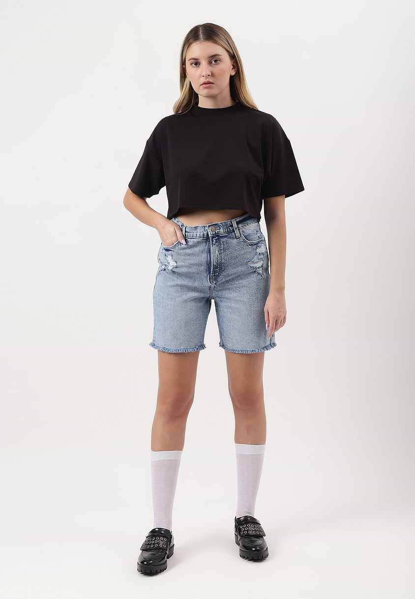 UnExcess Pledge | Light Indigo High Rise Bermuda Shorts