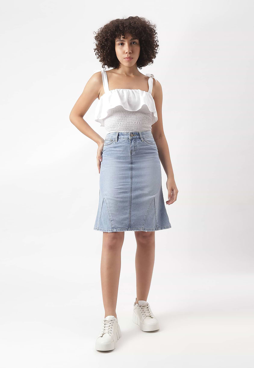 UnExcess Pledge | Light Indigo Midi A-Line Skirt