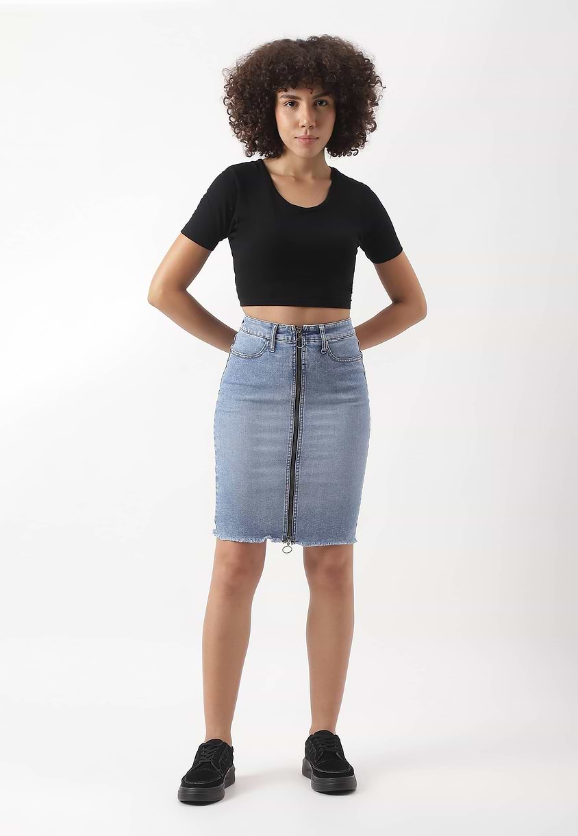 UnExcess Pledge | Light Indigo Midi Pencil Skirt