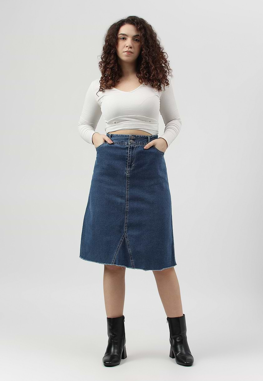 UnWaste Pledge | Dark Indigo Midi A-Line Skirt