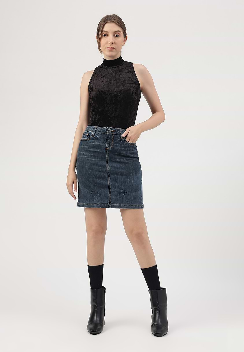 UnWaste Pledge | Dark Indigo Mini Pencil Skirt