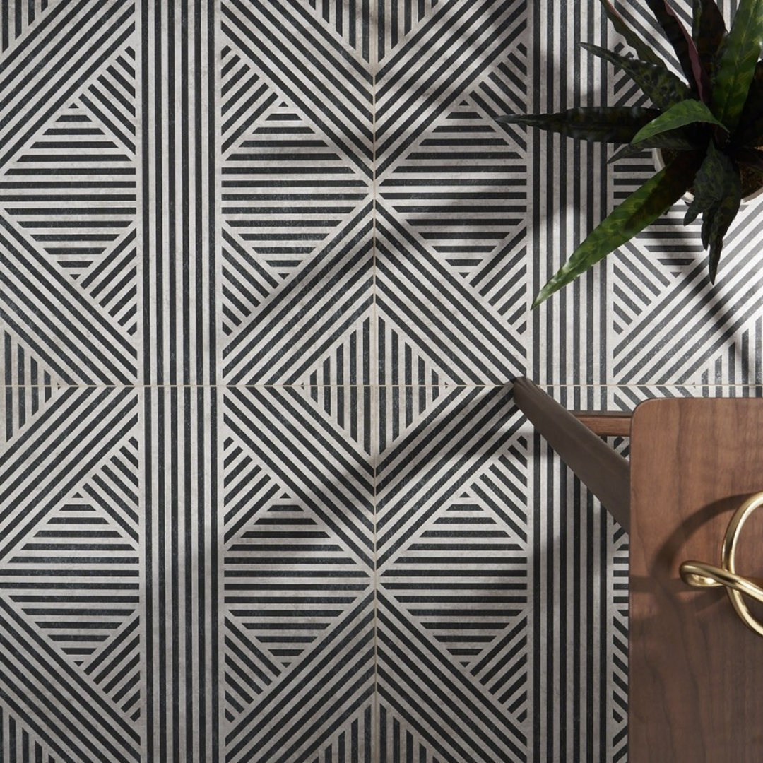 moisture resistant Nolita Porcelain Tile black and white pattern used on wall