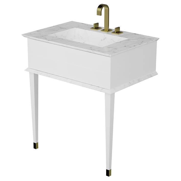Classic Carrara 30" White Vanity with Gold Accents ; in White; in Style Ideas Traditional, Transitional