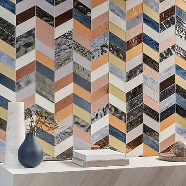 Elizabeth Sutton Meta Mixed Malibu Metallic 2x5 Chevron Glossy Glass Mosaic by Elizabeth Sutton - Sample