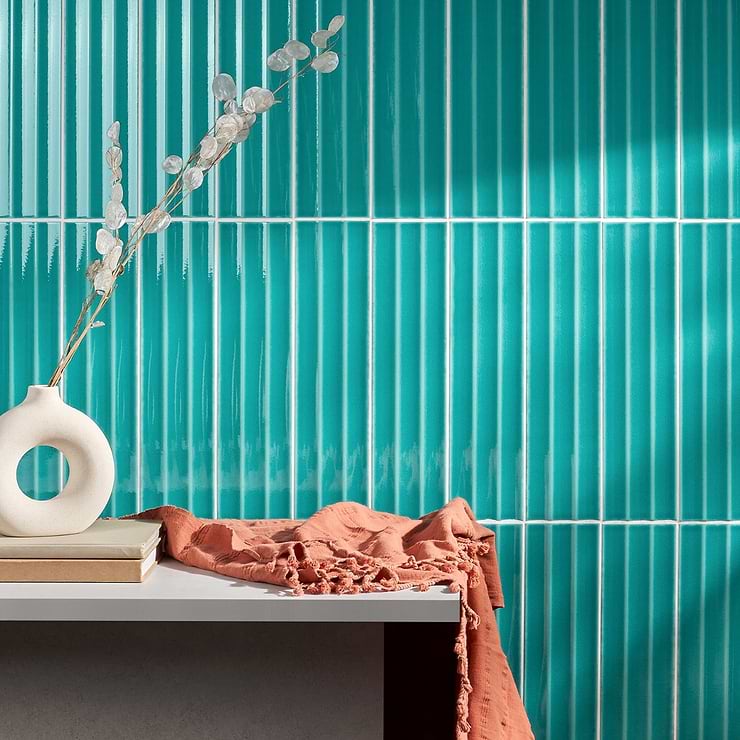 Colorplay Fluted Teal Green 4.5x18 3D Glazed Crackled Ceramic Tile