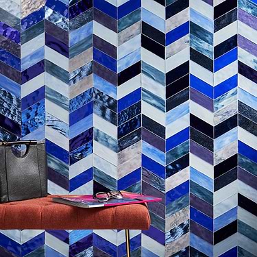 Meta Bayou Blue 2x5 Chevron Glossy Glass Mosaic by Elizabeth Sutton