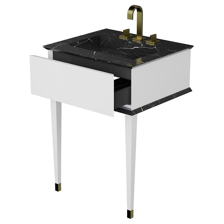 Classic Nero Marquina 24" White Vanity with Gold Accents 