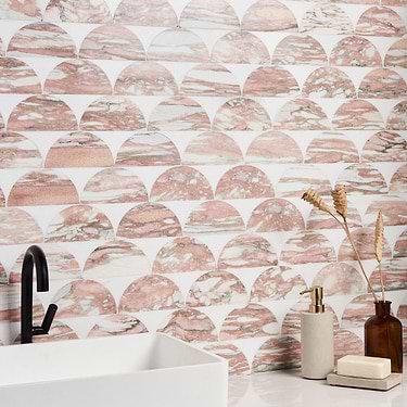 Moonrise Rosa Norvegia Pink Polished Marble Waterjet Mosaic