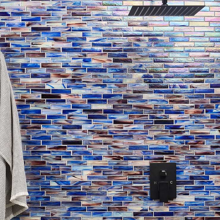 Artwave Cove Blue Iridescent 1x4 Polished Glass Mosaic Tile