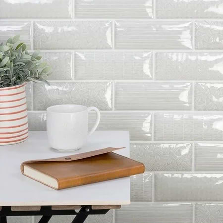 Maverick Grigio Gray 3x8 3D Pillowed Glossy Ceramic Subway Tile; in Gray Crackled Ceramic; for Backsplash, Kitchen Wall, Wall Tile, Bathroom Wall, Shower Wall; in Style Ideas Beach, Industrial