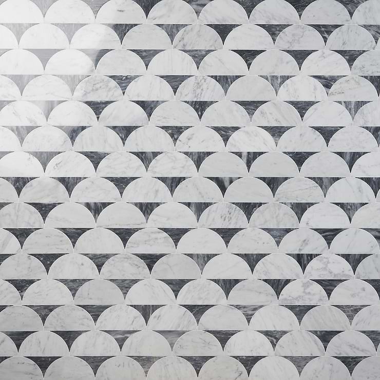 Moonrise Bardiglio Gray Polished Marble Waterjet Mosaic Tile
