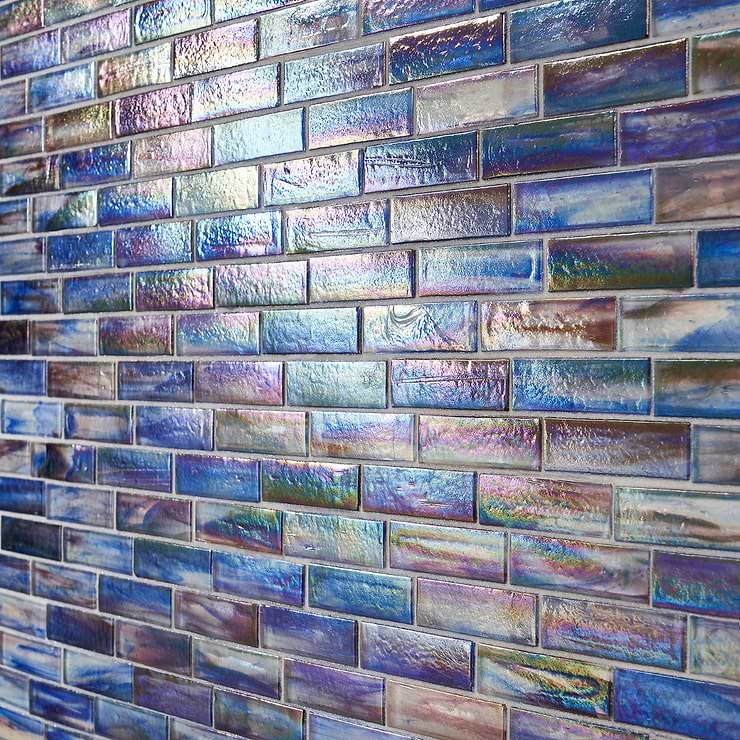 Artwave Cove Blue Iridescent 1x4 Polished Glass Mosaic Tile