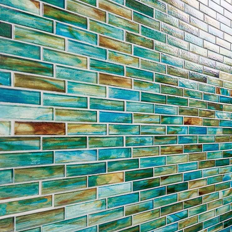 Artwave Lagoon Green Iridescent 1x4 Polished Glass Mosaic Tile