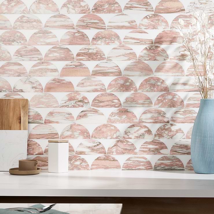 Moonrise Rosa Norvegia Pink Polished Marble Waterjet Mosaic Tile
