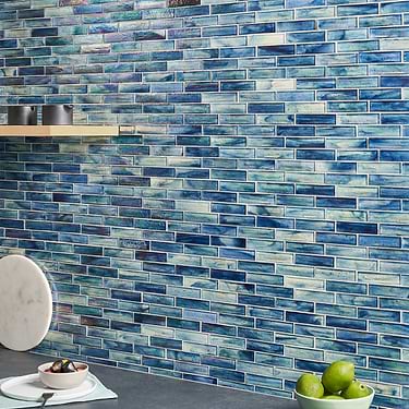 Artwave  Beach Blue Iridescent 1x4 Polished Glass Mosaic Tile