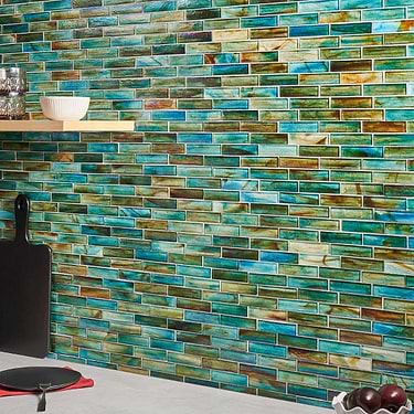 Artwave  Lagoon Green Iridescent 1x4 Polished Glass Mosaic Tile