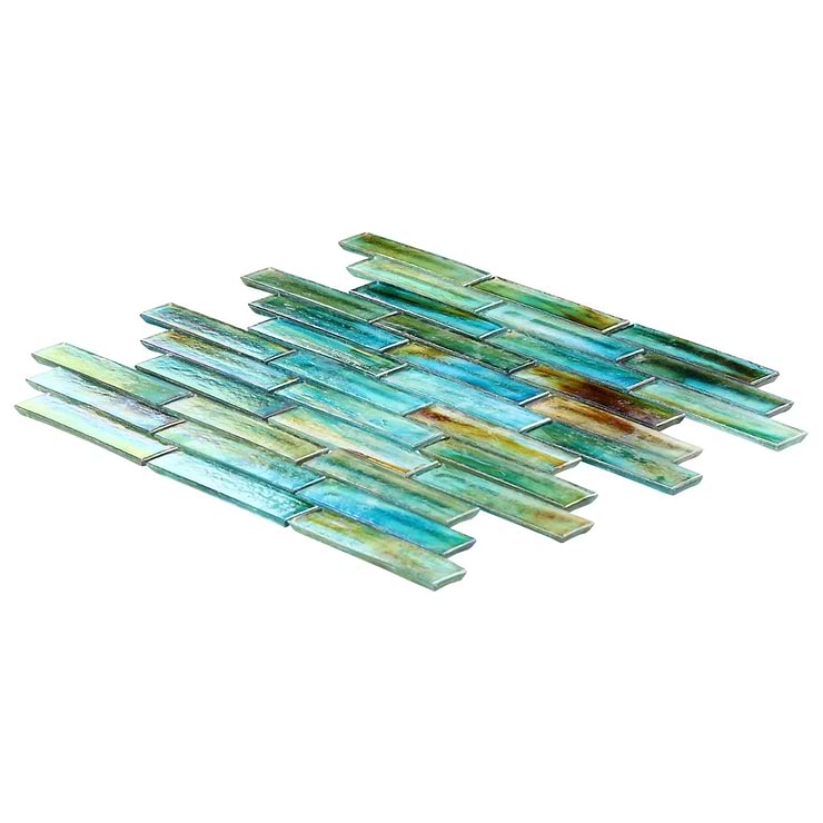 Artwave Lagoon Green Iridescent 1x4 Polished Glass Mosaic Tile