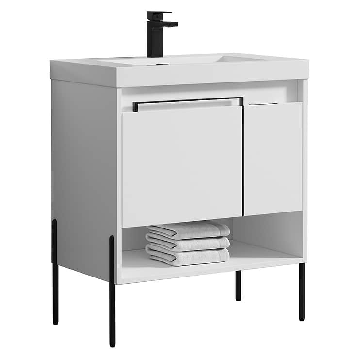 Kaleb 30'' White Vanity and Counter; in Style Ideas Contemporary, Industrial, Mid Century, Modern, Transitional
