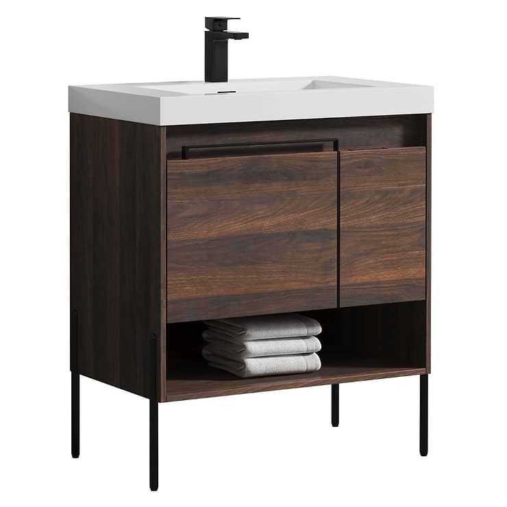 Kaleb 30'' Cali Walnut Vanity and Counter; in Style Ideas Contemporary, Industrial, Mid Century, Modern, Transitional