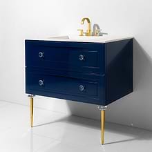 Alma Blue 36" Vanity with Gold  and Lucite Legs and Hardware