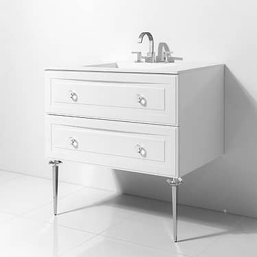 Alma Bianca White 42" Vanity with Chrome and Lucite Legs and Hardware