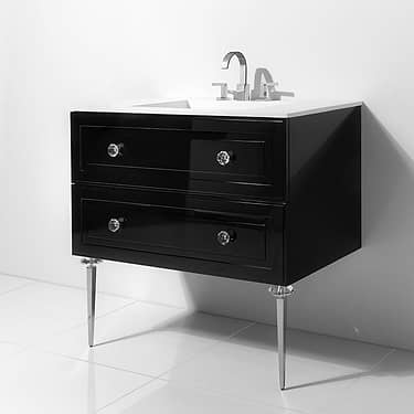 Alma Nero Black 36" Vanity with Chrome and Lucite Legs and Hardware