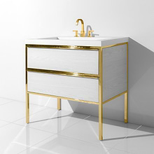 Element White and Brass 36" Single Vanity with Integrated Top