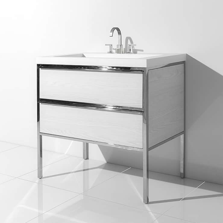 Element White and Chrome 36" Single Vanity with Integrated Top