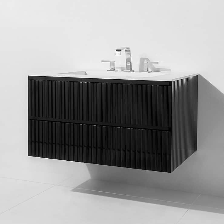 Linear Black Gloss 36" Single Vanity with Integrated Top; in Style Ideas Classic, Mid Century, Traditional, Transitional
