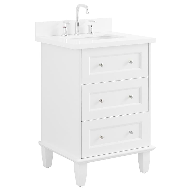 Nora 24" White Vanity with Quartz Counter; in Style Ideas Classic, Traditional, Transitional