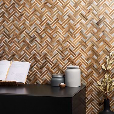 Eternal Oak Brown Basketweave Herringbone Matte Porcelain Mosaic