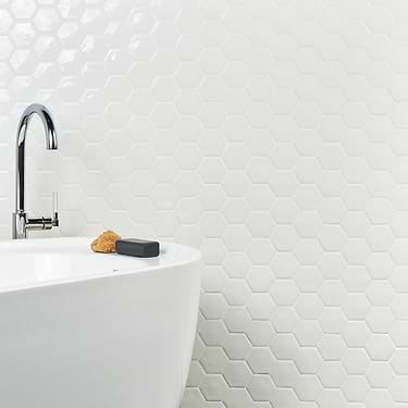 Nabi Blanco White 3" Hexagon Polished Glass Mosaic Tile