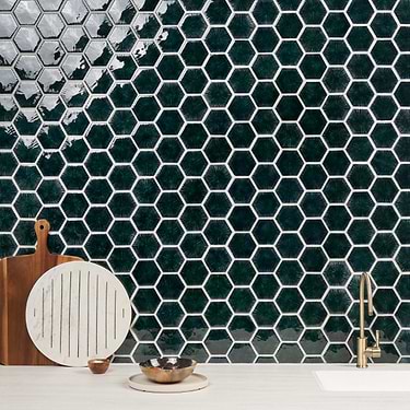 Nabi Midnight Blue 3" Hexagon Polished Glass Mosaic Tile