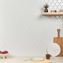 Nabi Blanco White 3x4" Fishscale Polished Glass Mosaic Tile